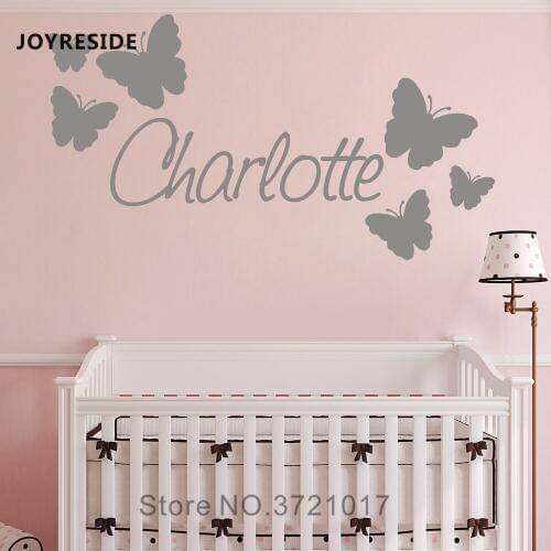 JOYRESIDE Personalized Name With Butterfly Wall Decal Vinyl Sticker Kids Bedroom Home Decor Wall Decal Interior Decor Mural A602