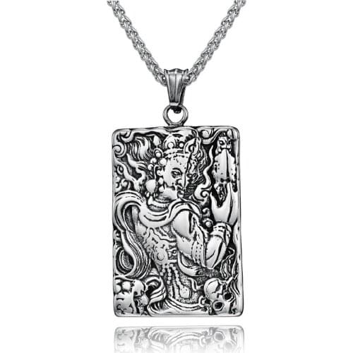 Vintage Domineering Buddha Necklaces Square Pendant for Men Buddhism Lucky Amulet Jewlery Fashion Punk Stainless Steel Neck