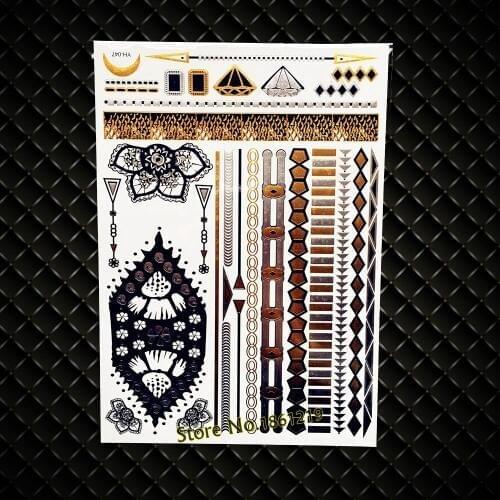 New New Collection Henna Temporary Tattoo Women Body Art Arm Sleeve Tattoo Stickers GYH047 Sexy Gold Flash MEtallic Tattoo Paste