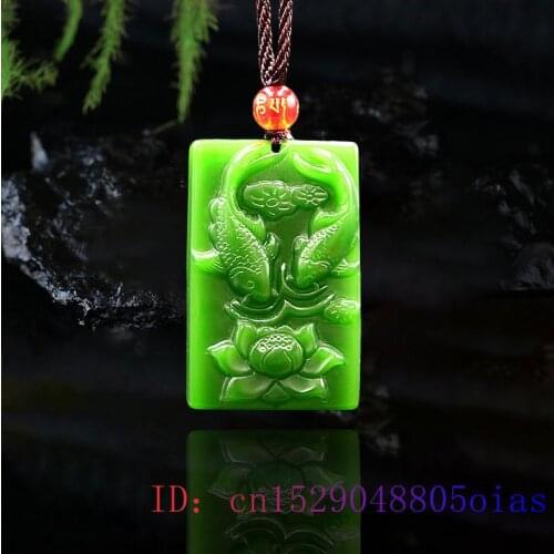 Green Jade Carp Pendant Women Natural Carved Jadeite Gifts Gemstone Necklace Jewelry Chinese Fashion Charm Fish Amulet