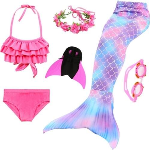 Girls Mermaid Tail Swimable Mermaid Tails With Monofin for Swimming Beach Artifact Halloween Cosplay Costume Mermaid Party Wig