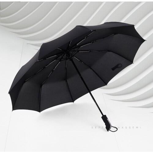 Strong Wind Resistant 10K Automatic Umbrella Rain Women Windproof 3Folding Long Handle Men Business Outdoor Travel Umbrella