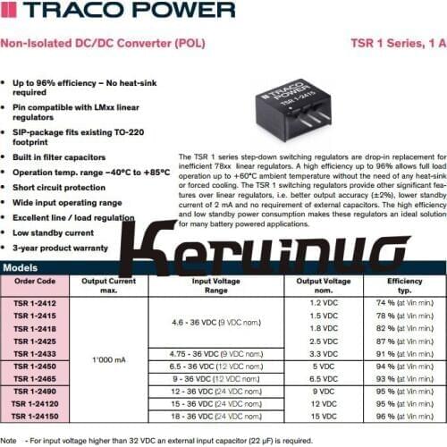 10pcs/Lot TSR1-2425 TSR 1-2425 TSR1 Non-Isolated DC/DC Converter 2.5V 2.5W