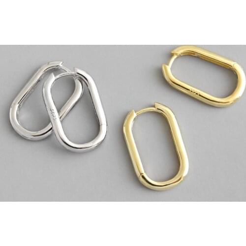 100% 925 Sterling Silver Punk Cool INS Minimal Geometric Oval Circle Open Hoop Earrings Earring For Women Jewelry large hoop