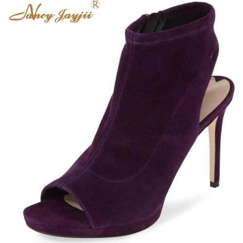 2017 BC Women Flock Round Toe Violet&Gray Shoes Woman Casual&Party High Heel Purple Sandals,zapatos botas mujer plus size4-16