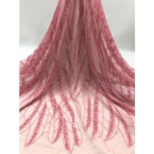 2021 Latest African Lace Fabric Tulle Lace Fabric With Sequins High Quality African Nigeria Wedding Fabric J4281