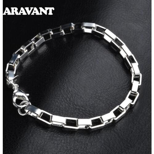 925 Silver 4MM Big Box Chain Bracelet Women Silver Bracelets Jewelry