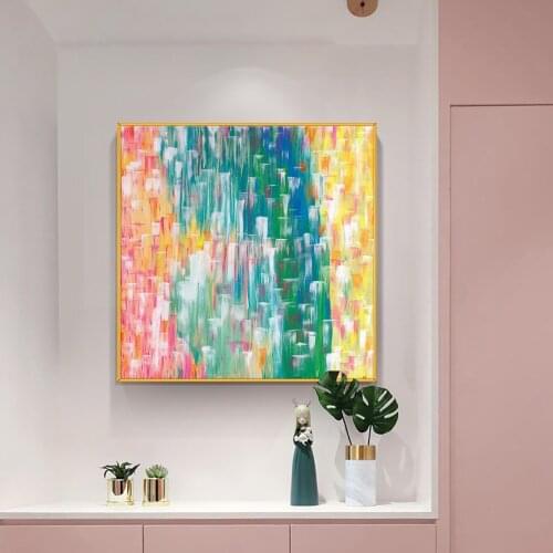 Abstract Pink Green Blue Yellow Painting On Canvas 100% Hand Painted Oil Painting Acrylic Wall Art For Modern Home Decoration