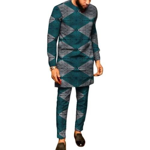 African Fashion Men Shirt O-neck Tops+Trousers Tailor Made Ankara Print Male Pant Suit