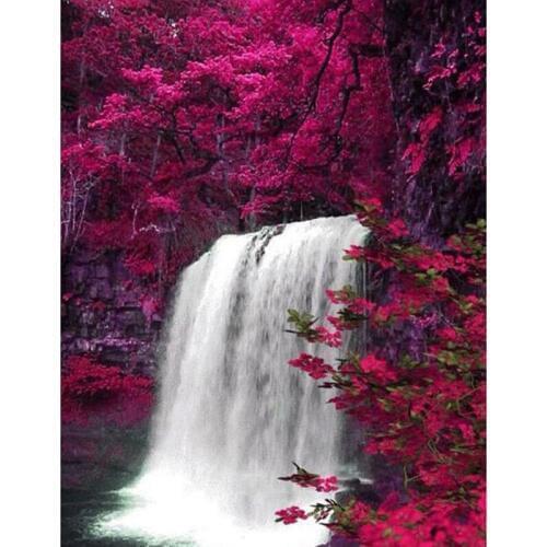 5D DIY Diamond Painting New Square Stones waterfall red Leave Diamond Embroidery Diamond Mosaic Full Display Home Decor ll372
