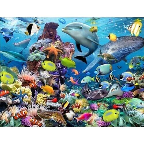 5D Diy Sea World Dolphins Diamond Embroidery Tropical Fish Diamond Painting Cross Stitch European Home Decor Square Drill resin