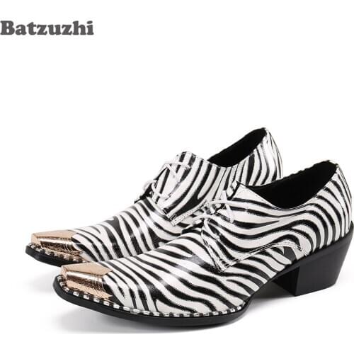 Batzuzhi British Type Mens Shoes Luxury Handmade Leather Dress Shoes Men Pointed Metal Toe 6.5cm High Increased Shoes Party Men