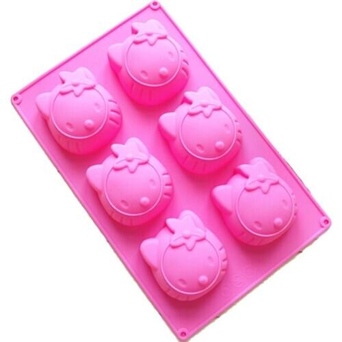 Free shipping six 6 KITTY cat cooking tools chocolate ice mold Silicone Mold baking Fondant candy Sugar Craft DIY Cake