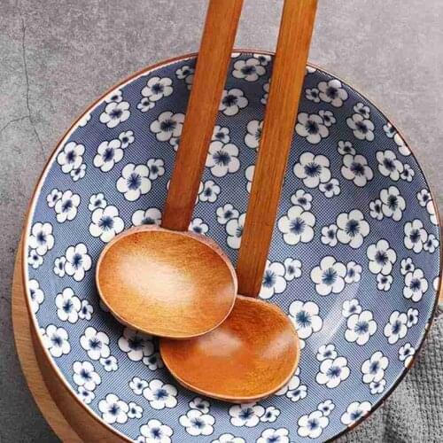 Japanese Style Long-handled Large Soup Spoon Ramen Catering Natural Wood Tableware Kitchen Tools For Cooking Mixing Round Spoons