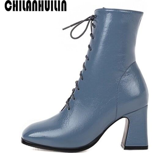 Fashion cross strap comfortable rubber boots ladies lace-up ankle boots women autumn winter female high heel party dress shoes