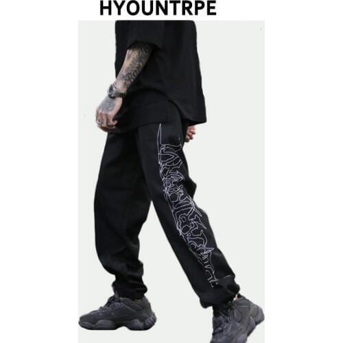 Hip Hop Loose Fit Elastic Waist Pants Fashion Embroidery Ankle Pants Mens 2019 New Spring Summer Casual Sportwear Pants Joggers