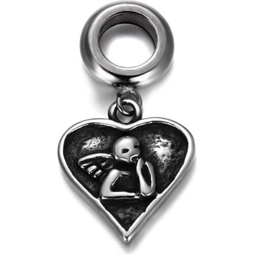 316L Stainless Steel Spacer Bail Beads with Heart Charms 5mm Hole Polished Metal Charm Accessories DIY Bracelet Jewelry Making