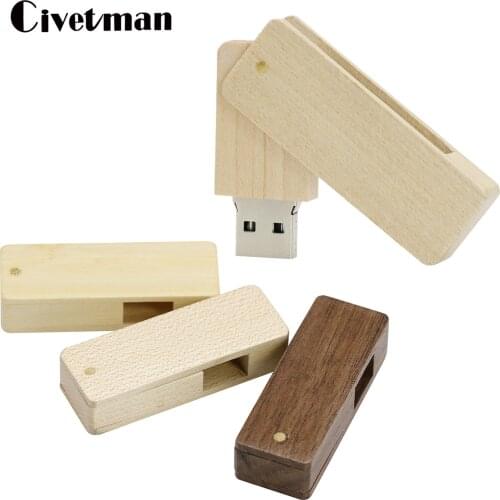 Wooden Rectangle Rotatable USB Flash Drive 4GB 8GB 16GB 32GB 64GB 128GB 256GB Pen Drive USB 2.0 Memory Stick
