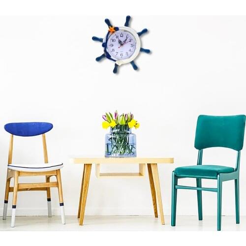 Home Decoration Wall Clock Mediterranean Style Wooden Boat Steering Wheel Modern Wall Clock Garden Ornaments Marine Wall Clock