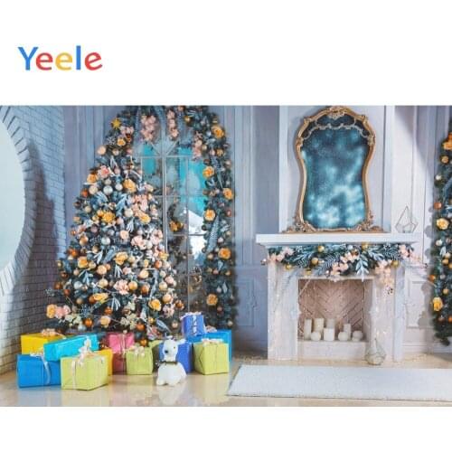 Christmas Tree Fireplace Candle Light Window Wooden Floor Backdrop Photography Custom Photographic Background For Photo Studio