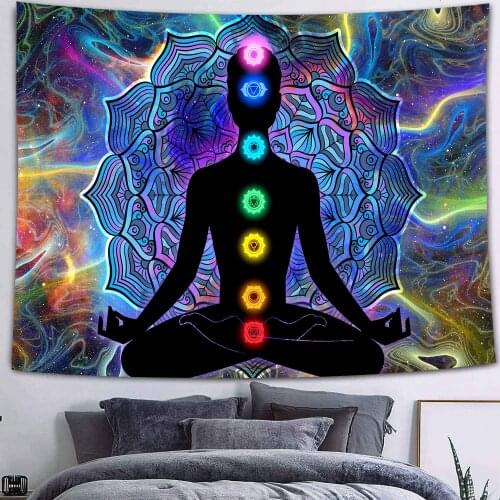 Simsant Seven Chakra Tapestry Indian Chakra Tapestries Wall Hanging Egyptian Gods Anubis Sculpture Meditation Studio Decor