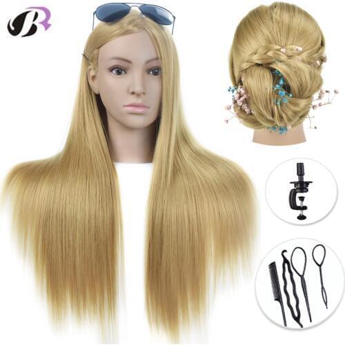 Hot Sale 26" Mannequin Head With Golden Hair Training Hairdressing Practce Dummy Dolls Barber Hairstyles Manikin Heads