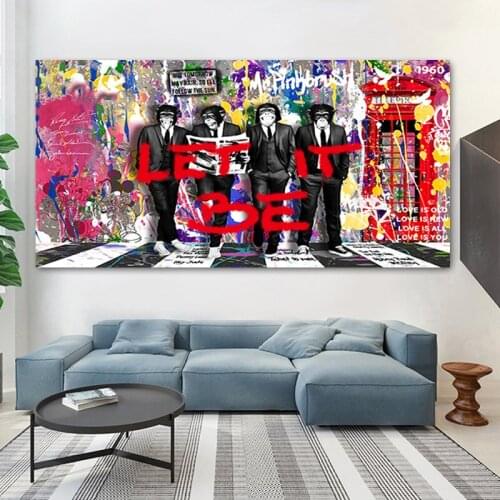 Graffiti Four Monkeys Follow the Sun Canvas Paintings On The Wall Posters And Prints Modern Art Canvas Pictures Kids Room Decor