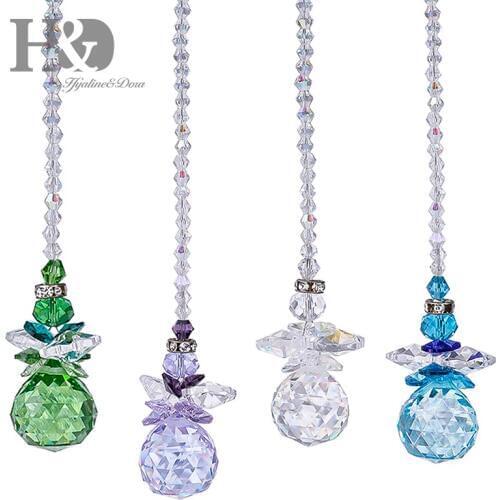 H&D Beautiful Angel Crystal Ball Pendant Chandelier Decor Hanging Prism Ornaments,Crystal Suncatcher Window Prisms,Pack of 4