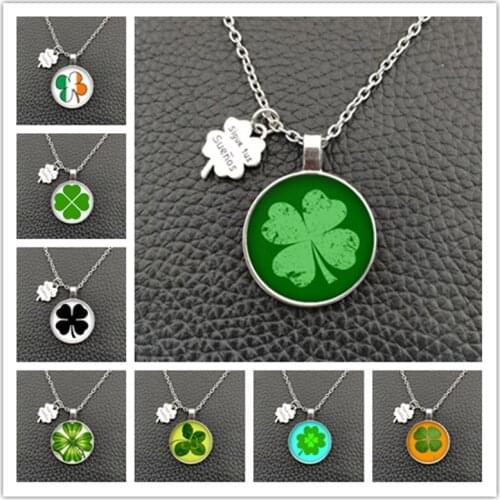 Classic fashion four-leaf clover series picture glass necklace cabochon women handmade DIY necklace girls holiday gifts