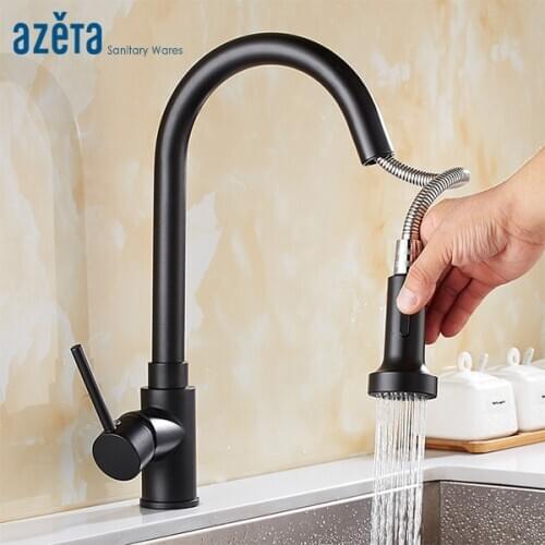 Azeta New Design Black Pull Out Kitchen Tap Convertible 2 Way Water Outlet Torneira Single Handle Rotation Kitchen FaucetMK9874B
