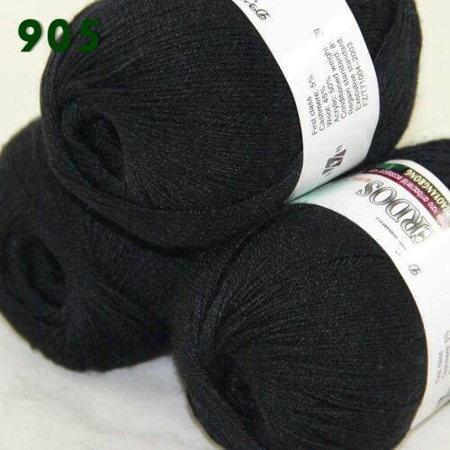 Lot of 3 Skeins Fine Lace Soft Wool Acrylic Cashmere Yarn Knittin Black 238-905