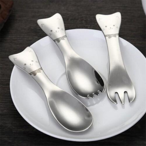 Cute Cats Spoons Forks Kids Tableware Stainless Steel Spoon Fork Children Dessert Ice Cream Tableware Kitchen Accessories