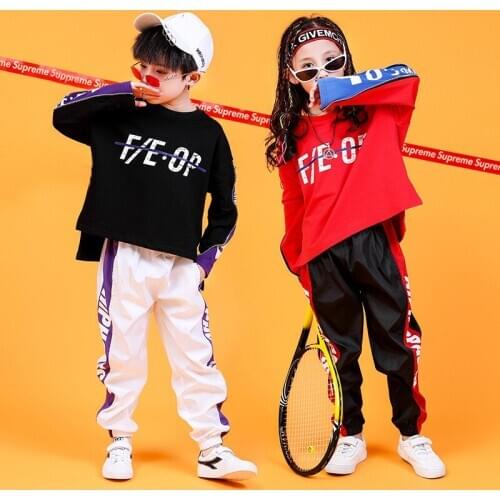 Fashion Show Girls Boys Jazz Hip Hop Dance Clothing for Kids Long Sleeve T Shirt Tops Child Pants Ballroom Dancing Costumes Wear