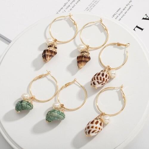 Bohemian Sea Shell Conch Geometric Pendant Earrings Fashion Ocean Summer Beach Drop Earrings Female Jewelry Gift