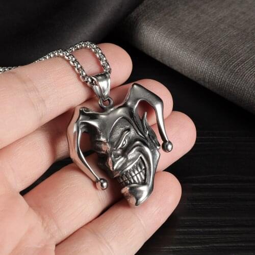 FATE LOVE Fashion Jewelry Male Men Statement Necklaces Clown Pendants Stainless Steel Box Chain Party Gift