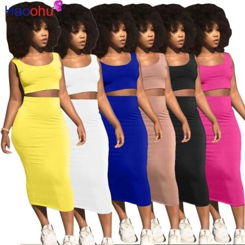 HAOOHU Fashion Solid Womens Set Outfits Acitve Tank Tops and Bodycon Midi Skirts Matching Two Piece Set Tracksuit Sweatsuit