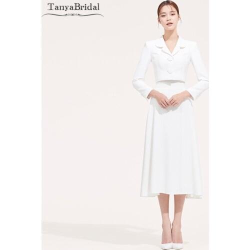 Memoirs of a Man Wedding Dresses Half Sleeve Jacket Dresses Tea Length Two Pieces Bridal Gowns Koral Fashion Noivas DW405