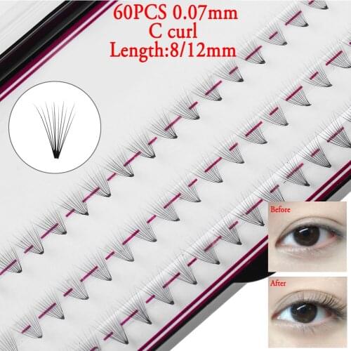 60Pcs 10D Russian Fans Premade Individual Eyelashes Extension Volume Mink Hair 0.07 C 8/12mm Fake Eyelashes Extensions Tools