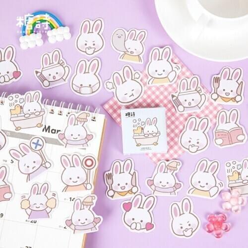 Boxed Sticker Cartoon Cute Animal Rabbit Planner Adhesive Paper Stationery Stickers Flake DIY Decoration Scrapbooking Album