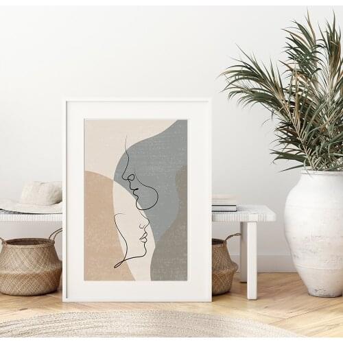 One Line Drawing Love Couple Kissing Face Posters Prints Minimalist Nordic Canvas Painting Picture Decor