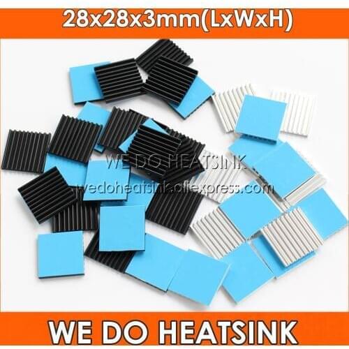 Wholesale 28x28x3mm Silver / Black Anodized Aluminum CPU IC Heatsink Cooler With Thermally Conductive Adhesive Transfer Tape