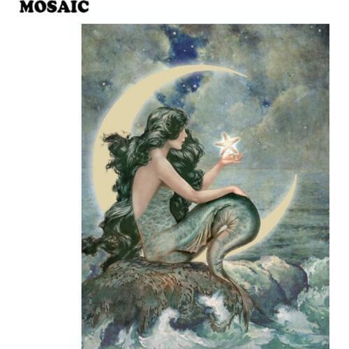 Wholesale Radiance Lighted Moon Mermaid Diamond Embroidery,diy 3d diamond painting cross-stitch home decor