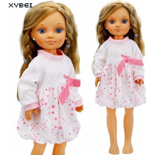 Handmade White Dress Wedding Party Long Sleeves Mini Gown Star Pattern Lovely Skirt Clothes For Nancy Doll Accessories Toys