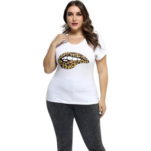 Sale Leopard Lips Print Women T Shirt Female Clothes Aesthetic Harajuku Ulzzang Graphic 90s Summer Top 2021 Basic T-shirt D30