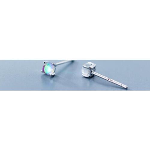 2019 100% 925 Solid Real Sterling Silver Small Gradient Color Composition Glass Stud Earrings For Girls Gift