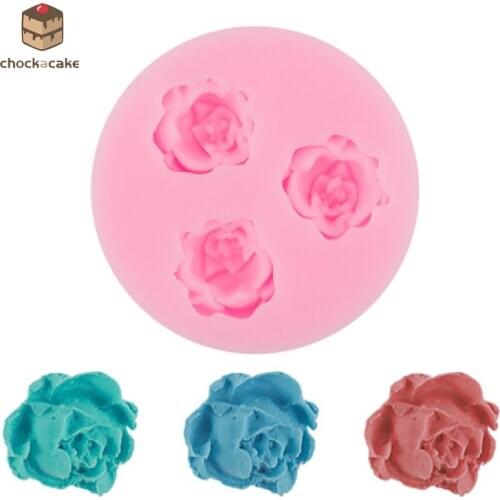 Cake Mold Silicone ,1 pcs Cute Three Rose Flowers 3D Rose Flower Candy Jelly Decoration Baking Tools Sugar Soft Fondant Moulds