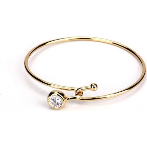 Stylish Wire Knot Pave Clear Crystal Bead Charm Pure Gold Color Metal Closure Bracelet & Bangle For Women Statement Jewelry