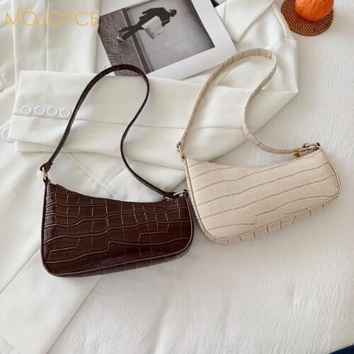 Women Shoulder Bags PU Leather Fashion Underarm Bag Tote Ladies Solid Designed Handbags for Shopping with Alligator Pattern