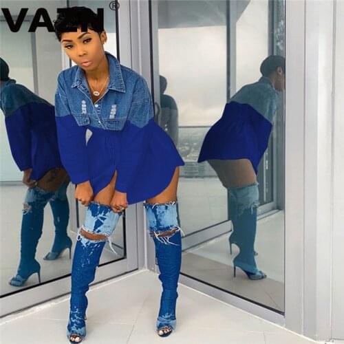 VAZN New Summer Casual Patchwork Print Shirt Dress 2020 Lady Elegant Full Sleeve dress O-neck Party Club Dress