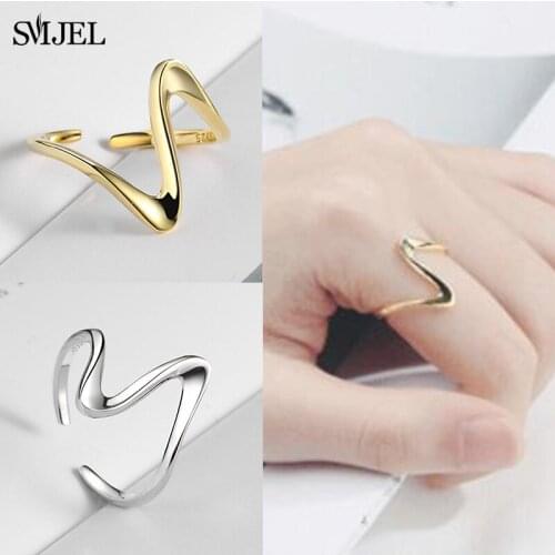 SMJEL Punk Irregular Geometric Rings for Women Trendy Wave V Shape Cuff Rings Men Biker Gifts Harajuku New Arrival Bague